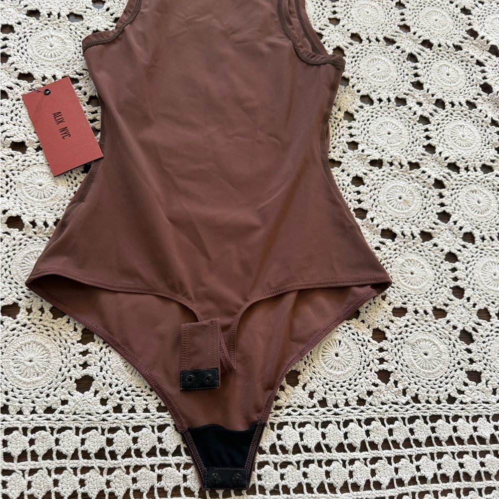 ALIX NYC Cody Silk Jersey Mock Neck Bodysuit Chocolate Brown NWT Size XS - Picture 14 of 14